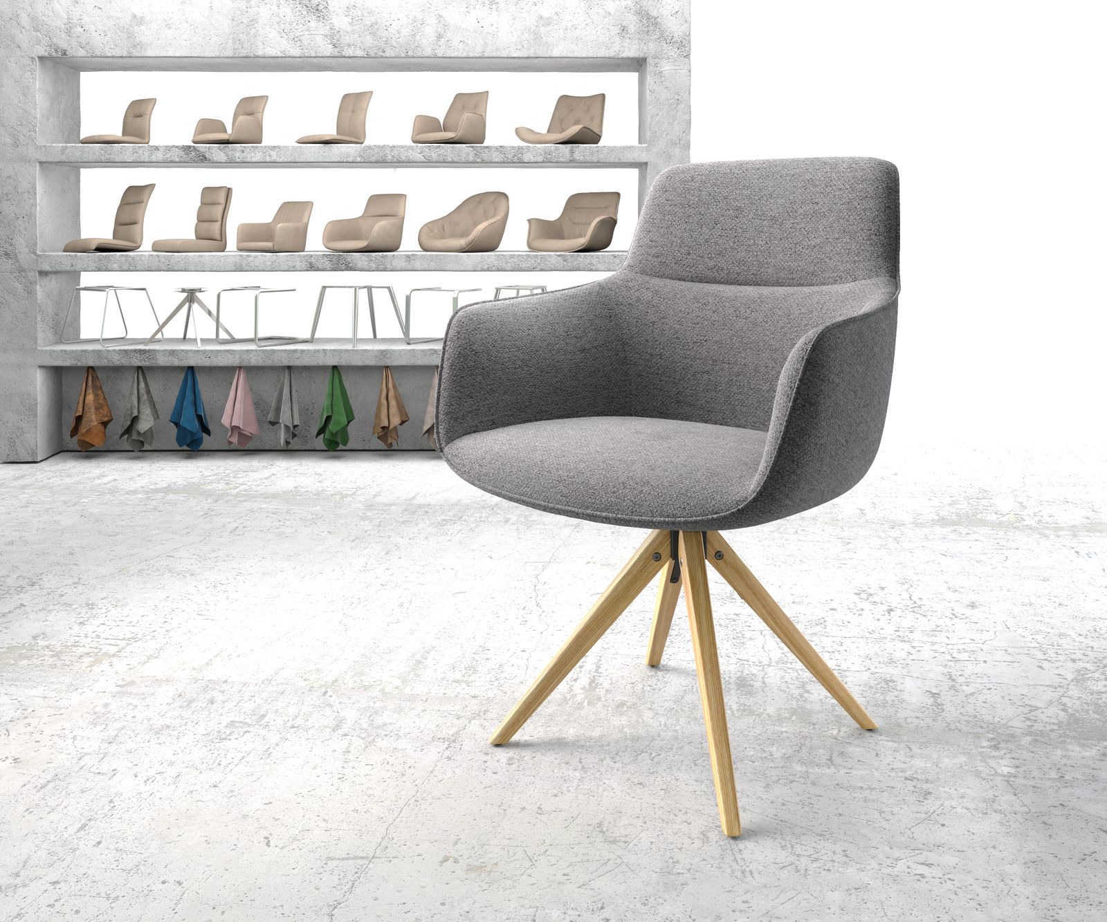 Otočná židle Pejo-Flex světle šedá strukturovaná tkanina dřevěná podnož hranatá