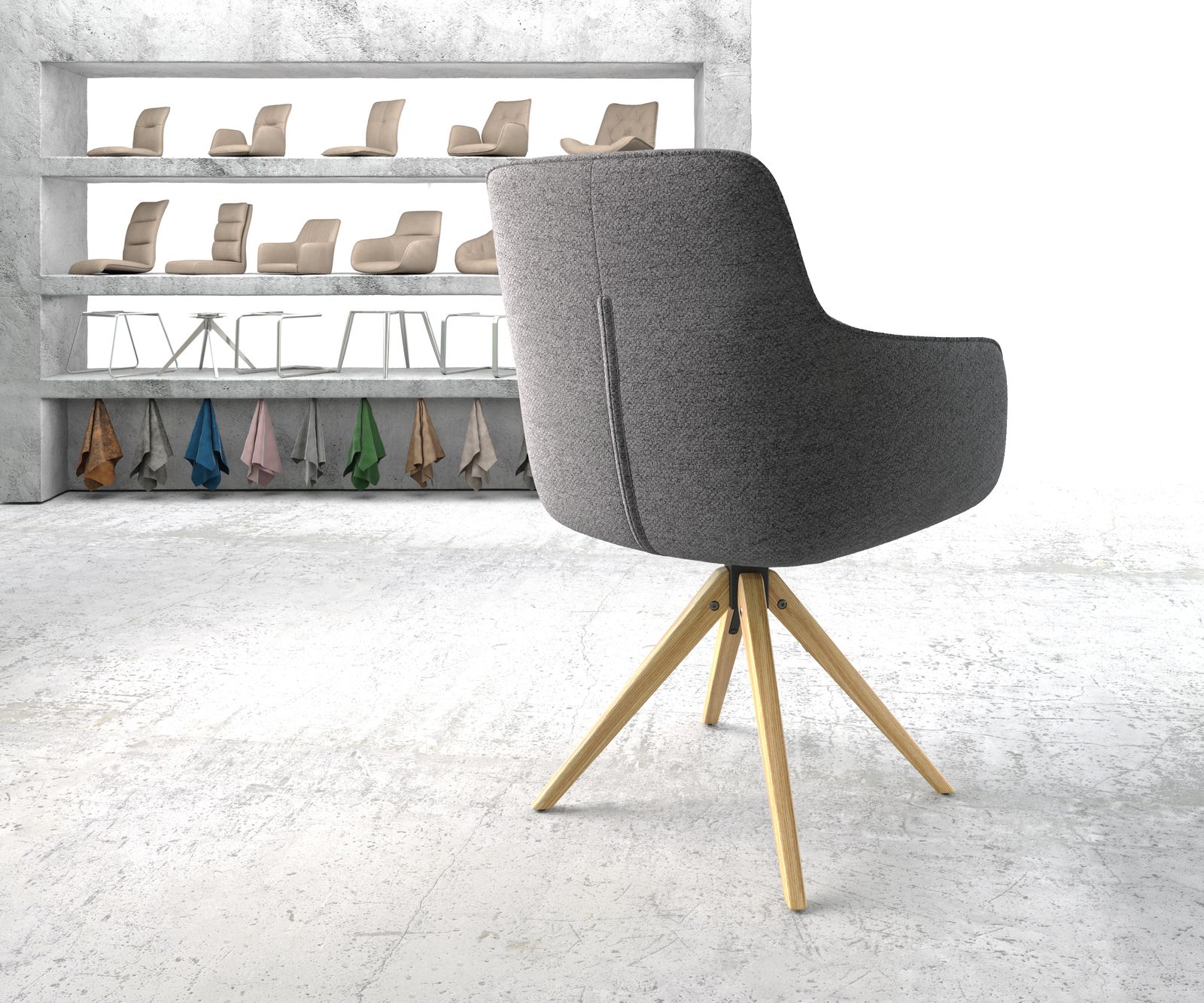 Otočná židle Pejo-Flex světle šedá strukturovaná tkanina dřevěná podnož hranatá - Image 3