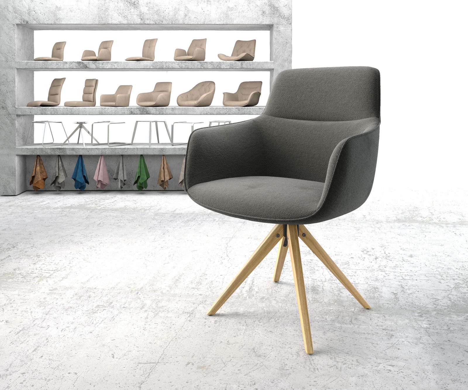 Otočná židle Pejo-Flex Anthracite Textured Fabric Dřevěný rám hranatý