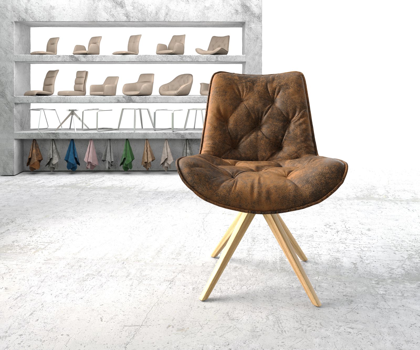 Otočná židle Taimi-Flex Hnědá Vintage z mikrovlákna Dřevěný rám hranatý - Image 2