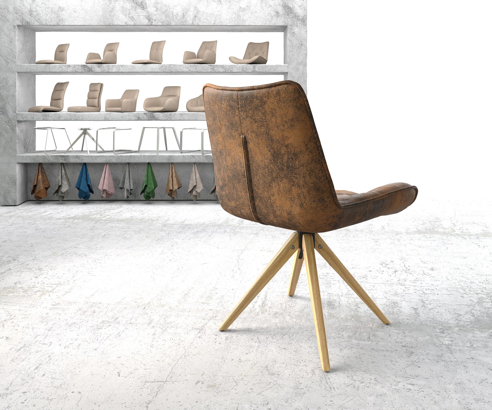 Otočná židle Taimi-Flex Hnědá Vintage z mikrovlákna Dřevěný rám hranatý - Image 3