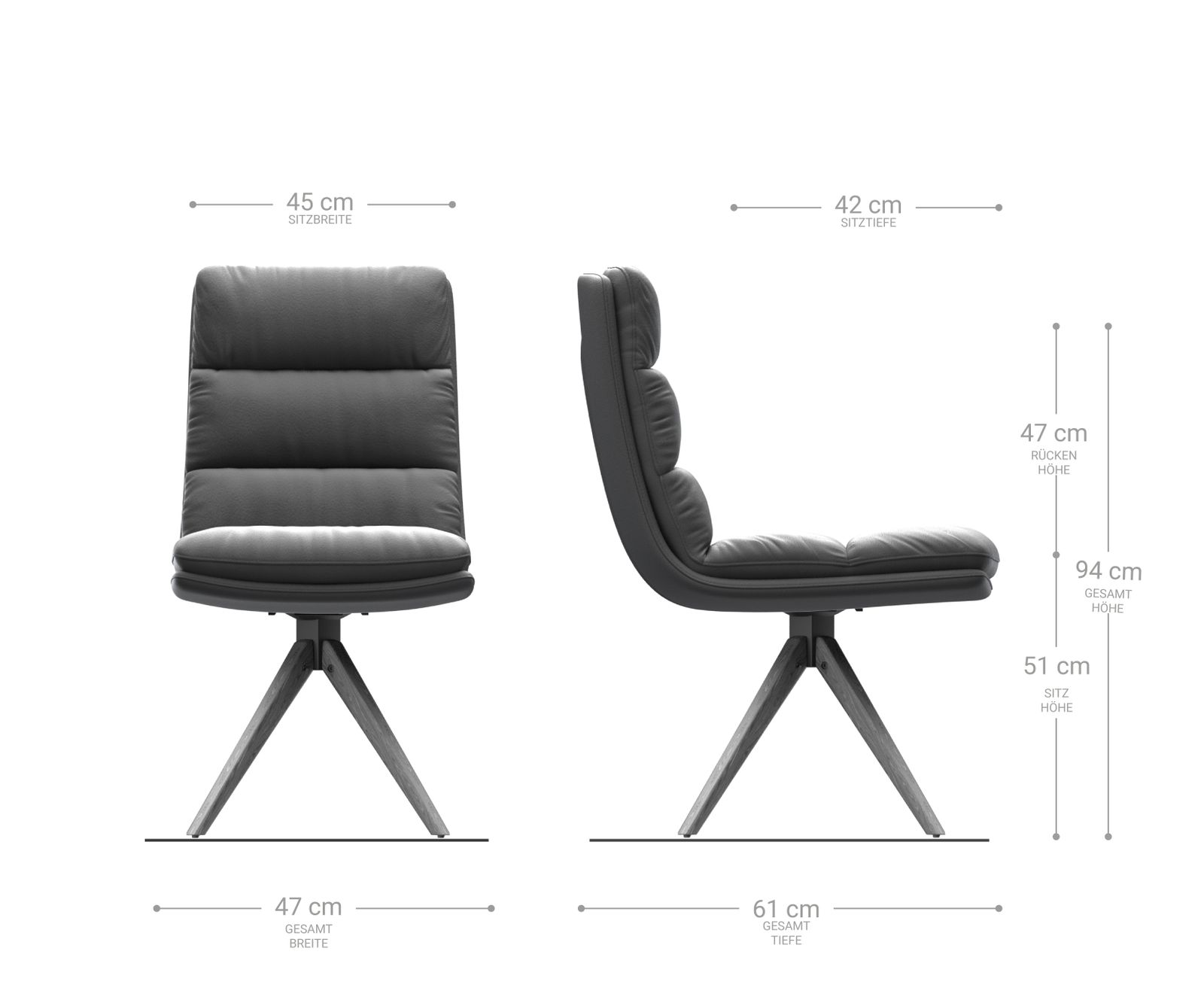 Otočná židle Abelia-Flex Černá Pravá kůže hranatý dřevěný rám - Image 5