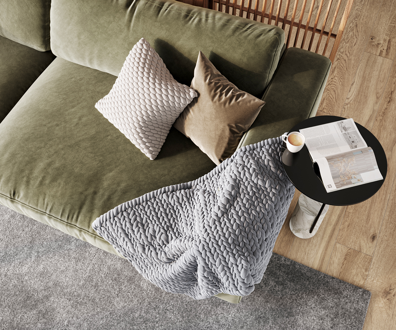 Velká pohovka Cubico 290x130 samet olivová - Image 4