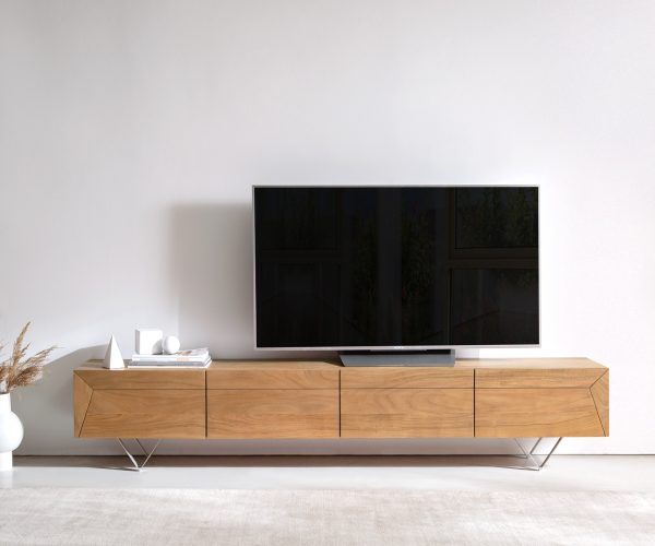 TV szekrény Kayu 220 cm akác természetes 4 ajtós V láb - Image 2