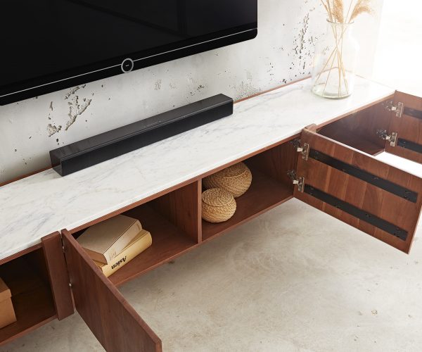 TV szekrény Secara 200 cm akác barna 4 ajtós lebegő - Image 5