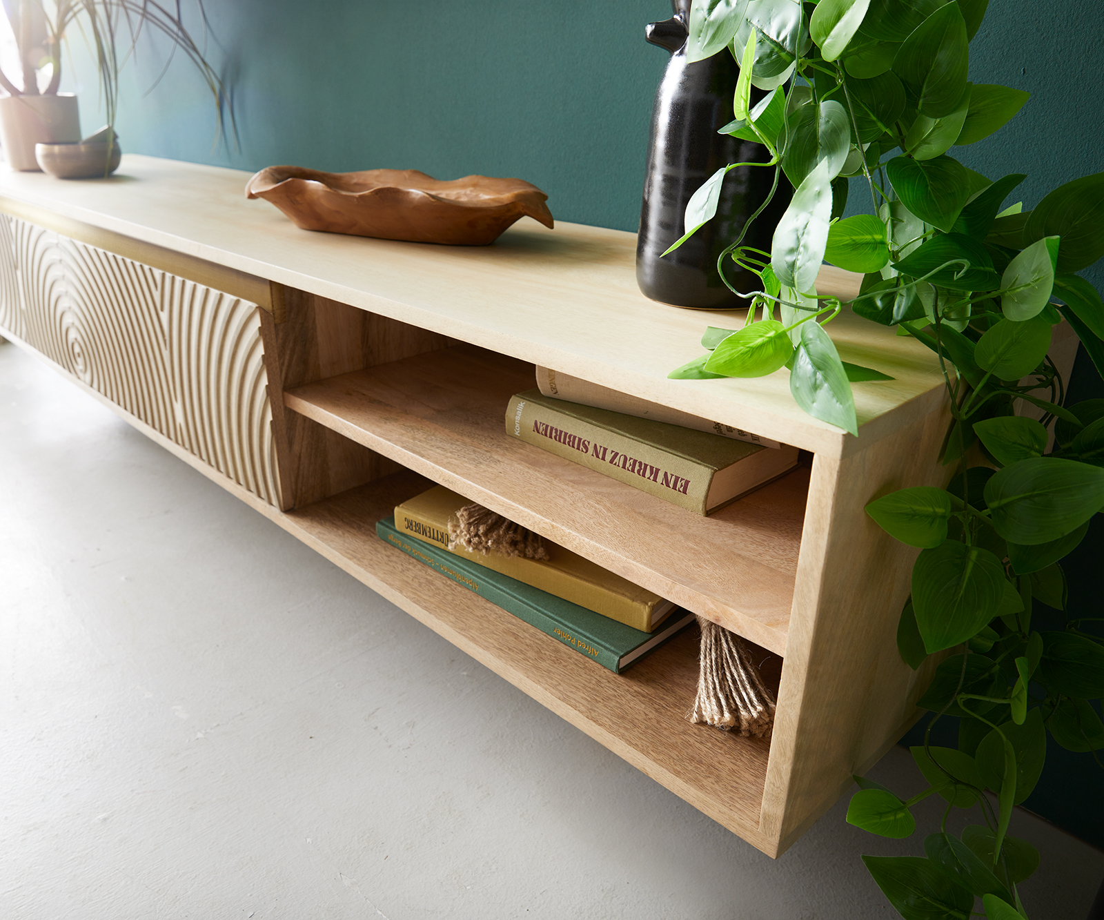 TV szekrény Budaya 175 cm mango természetes 2 ajtós lebegő - Image 5