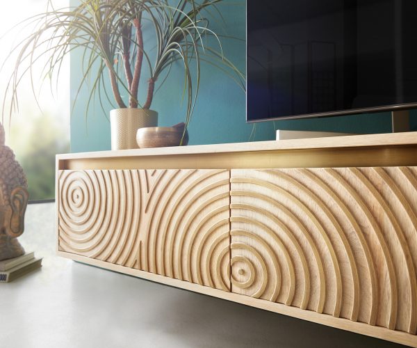 TV szekrény Budaya 220 cm mango természetes 4 ajtós lebegő - Image 5