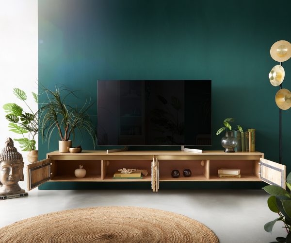 TV szekrény Budaya 220 cm mango természetes 4 ajtós lebegő - Image 4