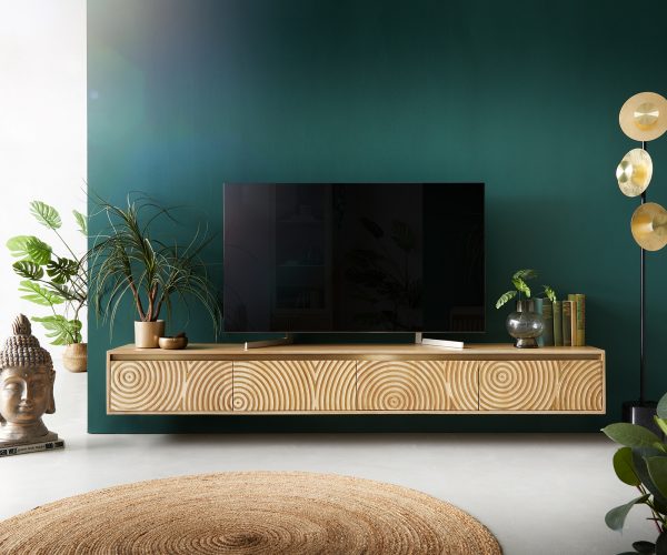 TV szekrény Budaya 220 cm mango természetes 4 ajtós lebegő - Image 2