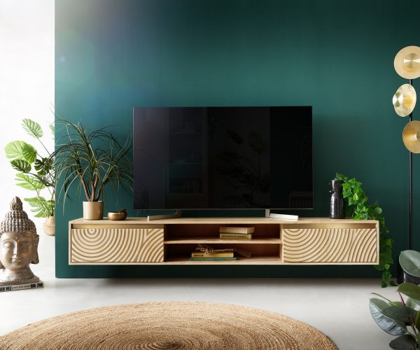 TV szekrény Budaya 200 cm mango természetes 2 ajtós lebegő - Image 2