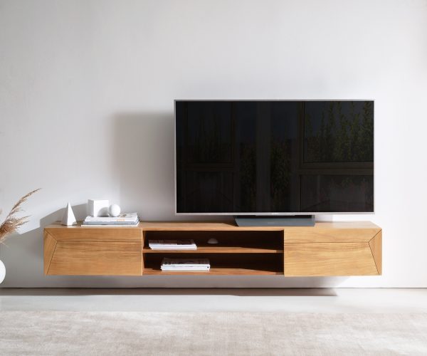 TV szekrény Kayu 200 cm akác természetes 2 ajtós lebegő - Image 2
