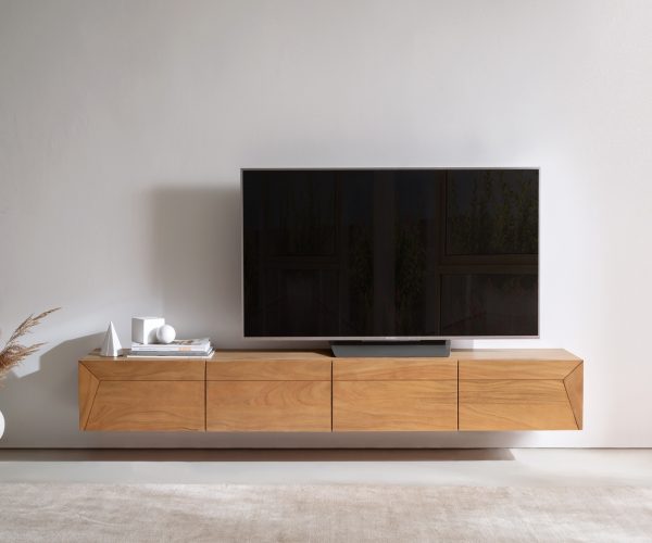 TV szekrény Kayu 200 cm akác természetes 4 ajtós lebegő - Image 2