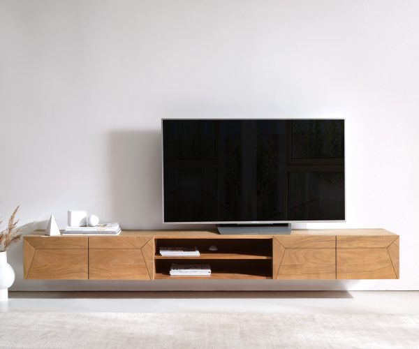TV szekrény Kayu 240 cm akác természetes 4 ajtós lebegő - Image 2