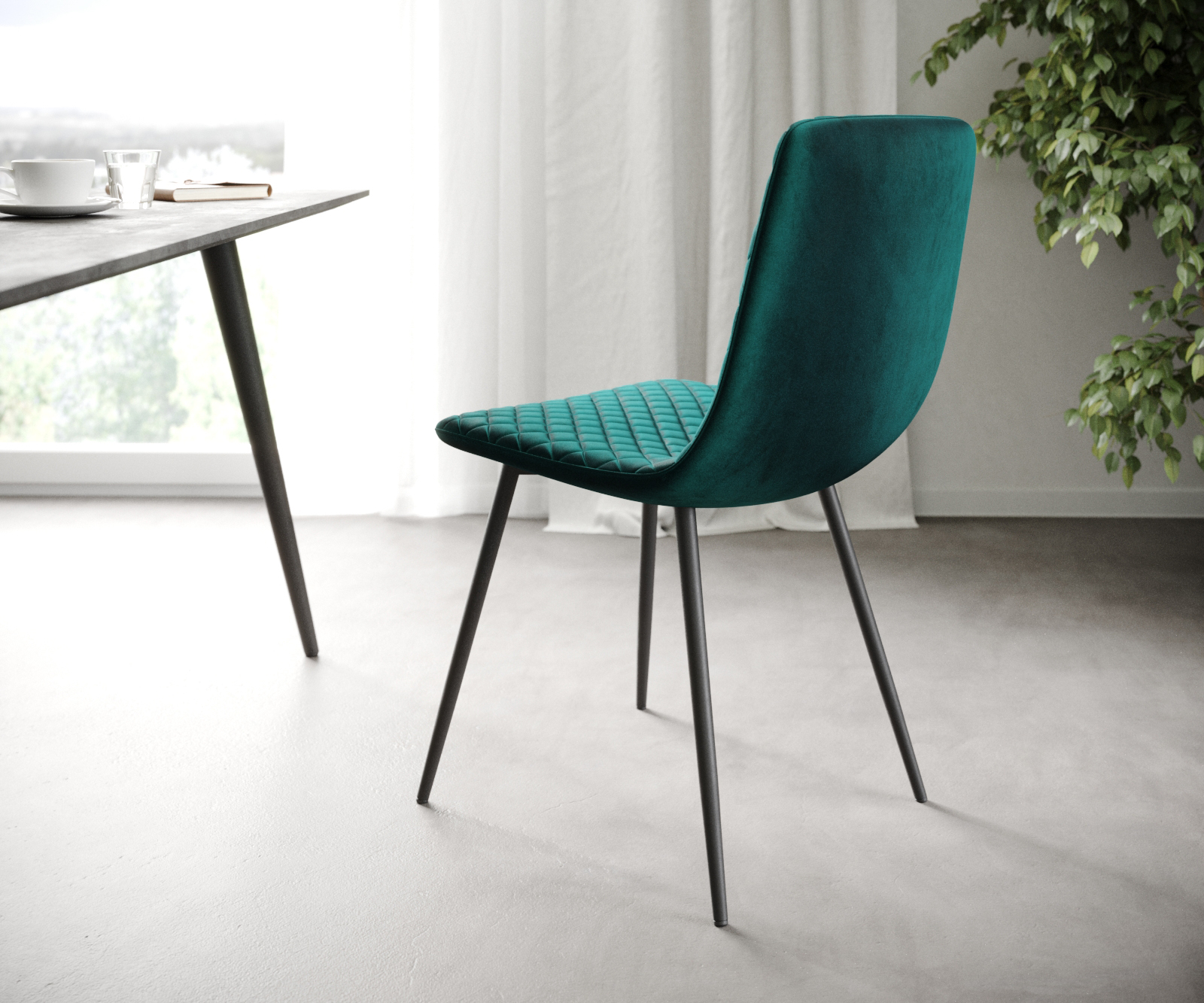 4 darab étkezőszék Novi-Adesso petróleumkék bársony 4 láb kúpos - Image 2