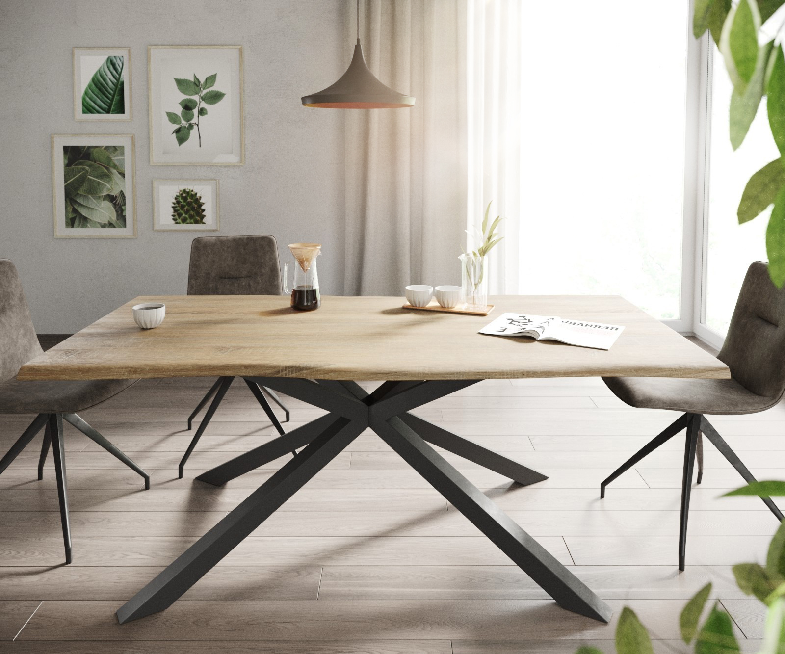 Jídelní stůl Adesso 180x90 vzhled dubu se středovou nohou černá - Image 2