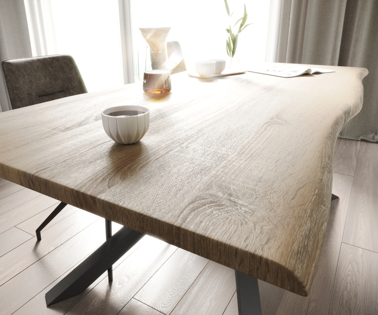 Jídelní stůl Adesso 180x90 vzhled dubu se středovou nohou černá - Image 4