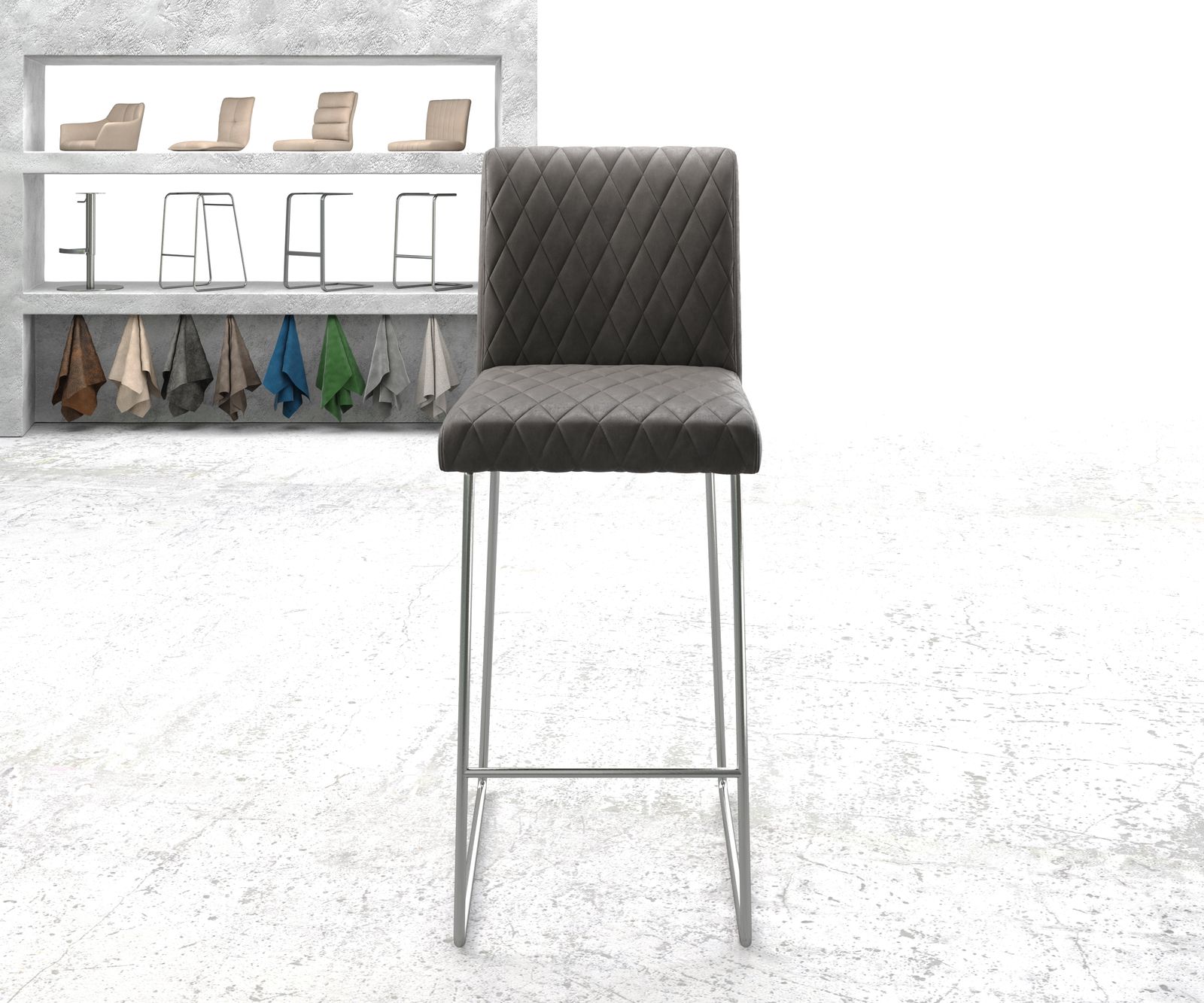 Bárszék Earnest-Flex gyémánt varrás antracit vintage vékony lábazat rozsdamentes acél - Image 2