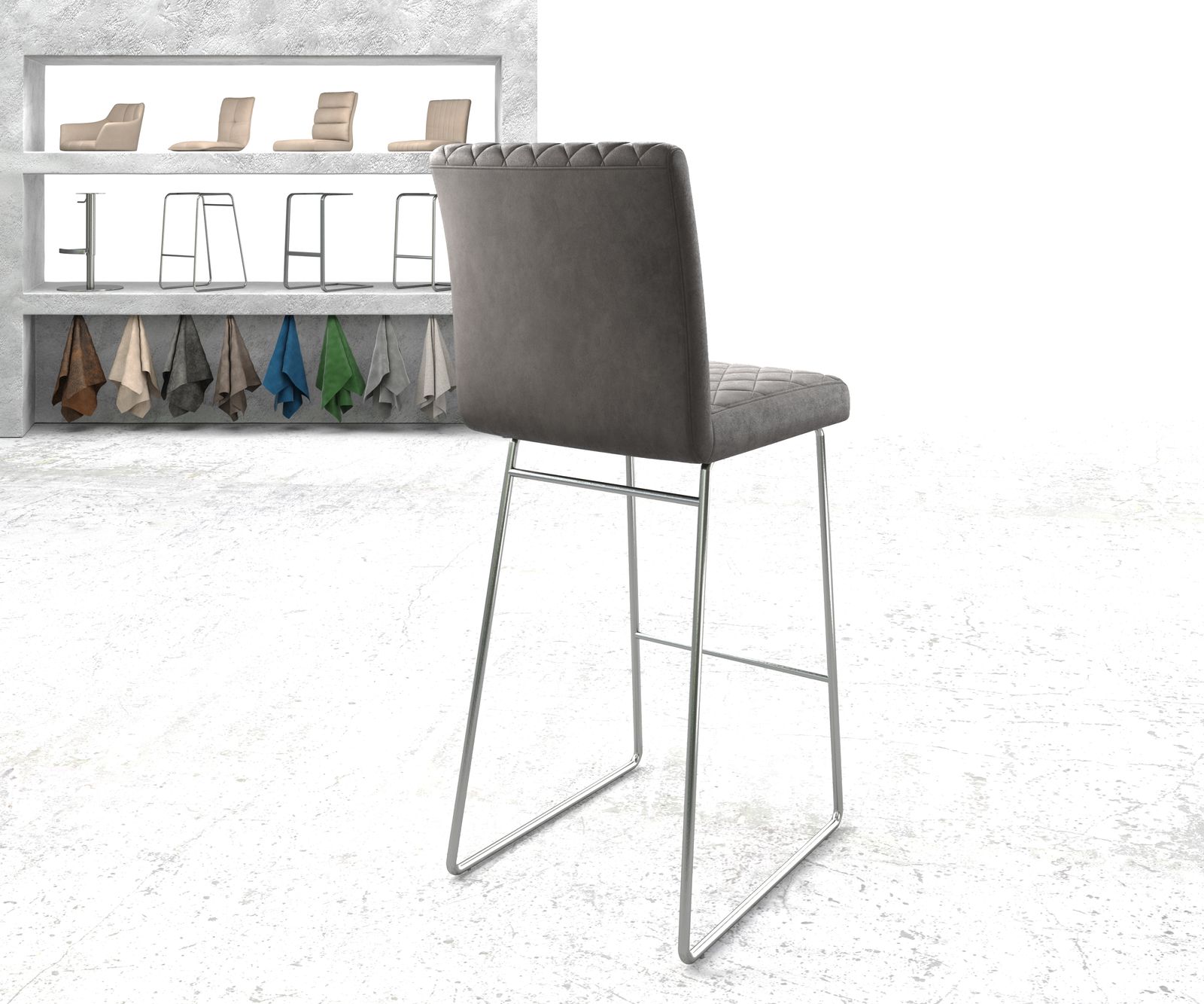 Bárszék Earnest-Flex gyémánt varrás antracit vintage vékony lábazat rozsdamentes acél - Image 3