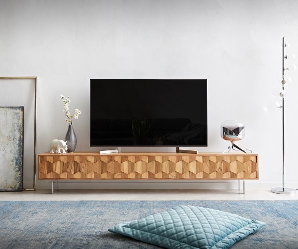 TV szekrény Fevo 220 cm akác természetes 4 ajtós L láb - Image 2