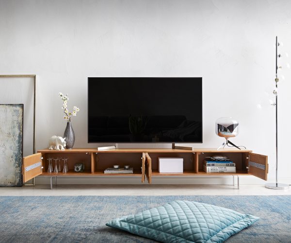 TV szekrény Fevo 220 cm akác természetes 4 ajtós L láb - Image 4