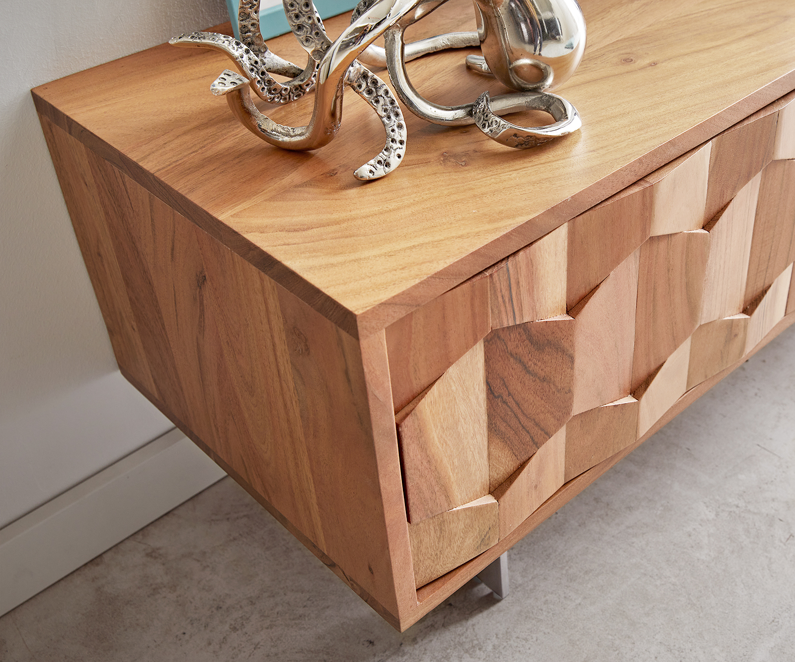 TV szekrény Fevo 240 cm akác természetes 4 ajtós L-láb - Image 4