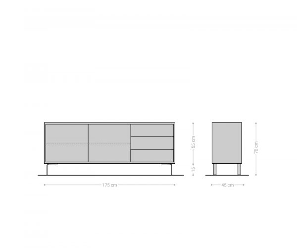Komód Fevo 175 cm akác természetes 2 ajtós 3 fiókos L láb - Image 7