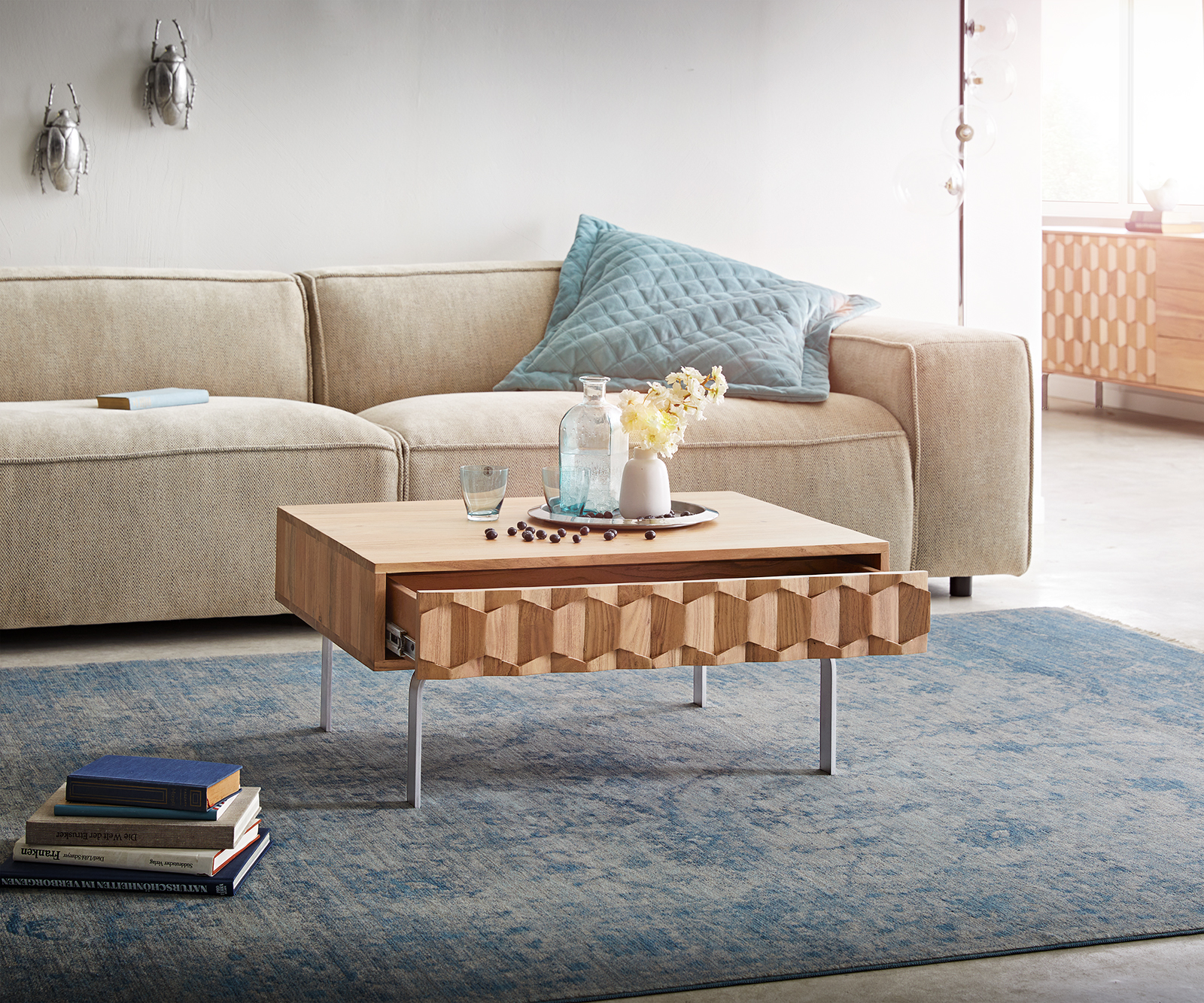 Konferenční stolek Fevo 80x60 cm Akácie Nature L-Foot - Image 4