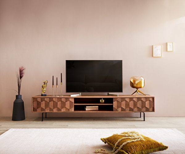 TV szekrény Fevo 200 cm akác barna 2 ajtós L-láb - Image 2