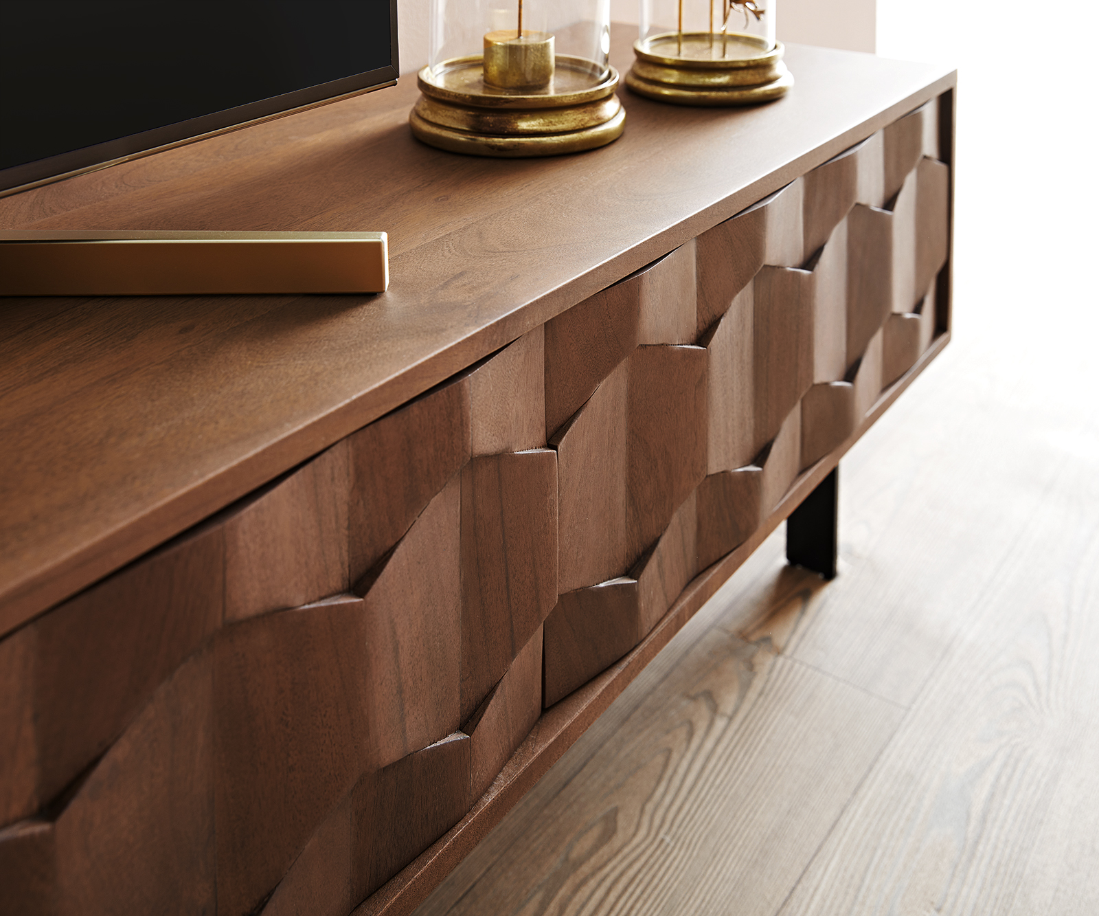 TV szekrény Fevo 220 cm akác barna 4 ajtós L-láb - Image 5