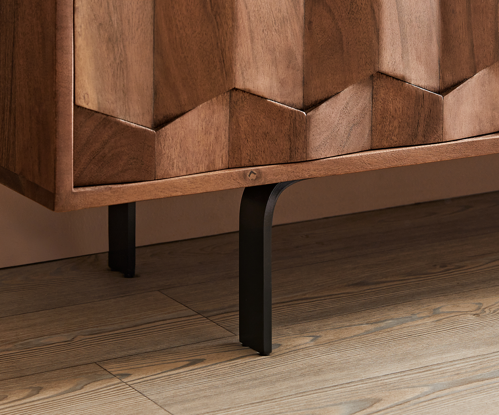 TV szekrény Fevo 220 cm akác barna 4 ajtós L-láb - Image 6