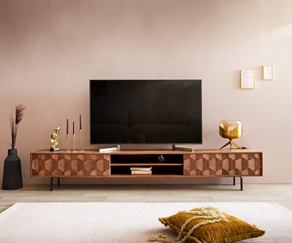 TV szekrény Fevo 240 cm akác barna 4 ajtós L-láb - Image 2