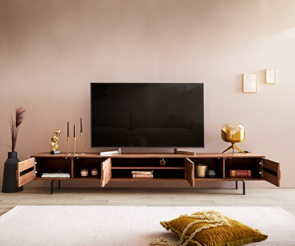 TV szekrény Fevo 240 cm akác barna 4 ajtós L-láb - Image 4