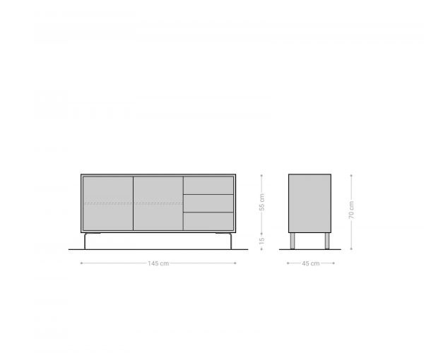 Komód Fevo 145 cm akác barna 2 ajtós 3 fiókos L láb - Image 9