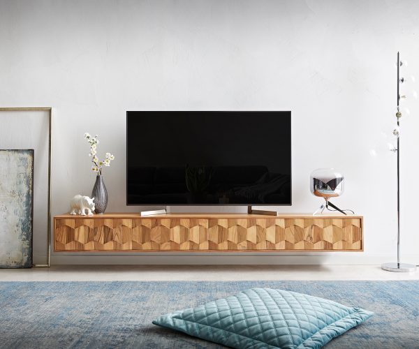 TV szekrény Fevo 220 cm akác természetes 4 ajtós lebegő - Image 2