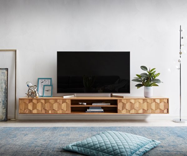 TV szekrény Fevo 240 cm akác természetes 4 ajtós lebegő - Image 2