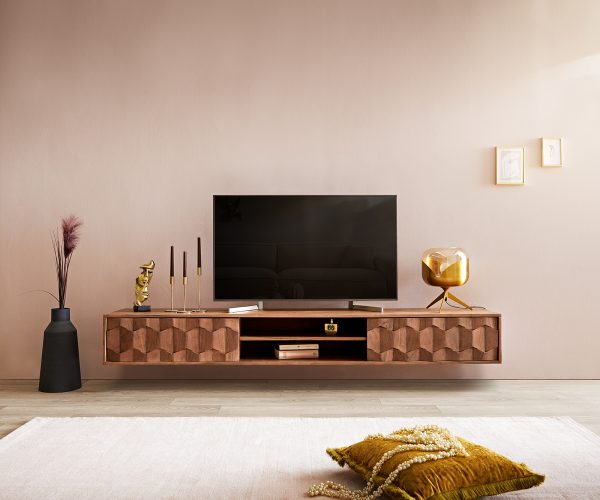 TV szekrény Fevo 200 cm akác barna lebegő 2 ajtós - Image 2