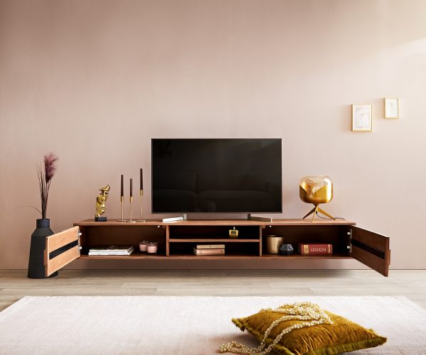 TV szekrény Fevo 200 cm akác barna lebegő 2 ajtós - Image 4