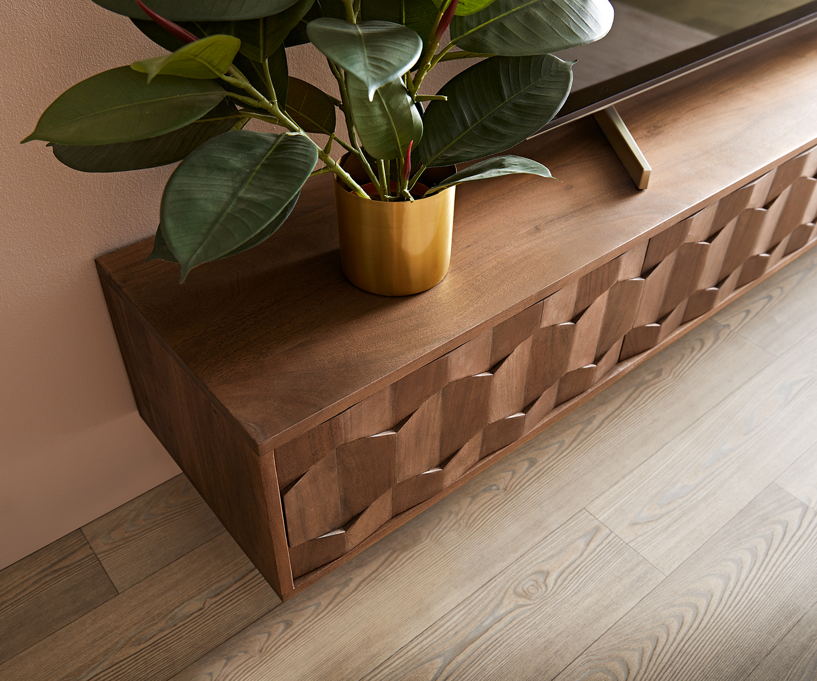 TV szekrény Fevo 220 cm akác barna 4 ajtós lebegő - Image 4