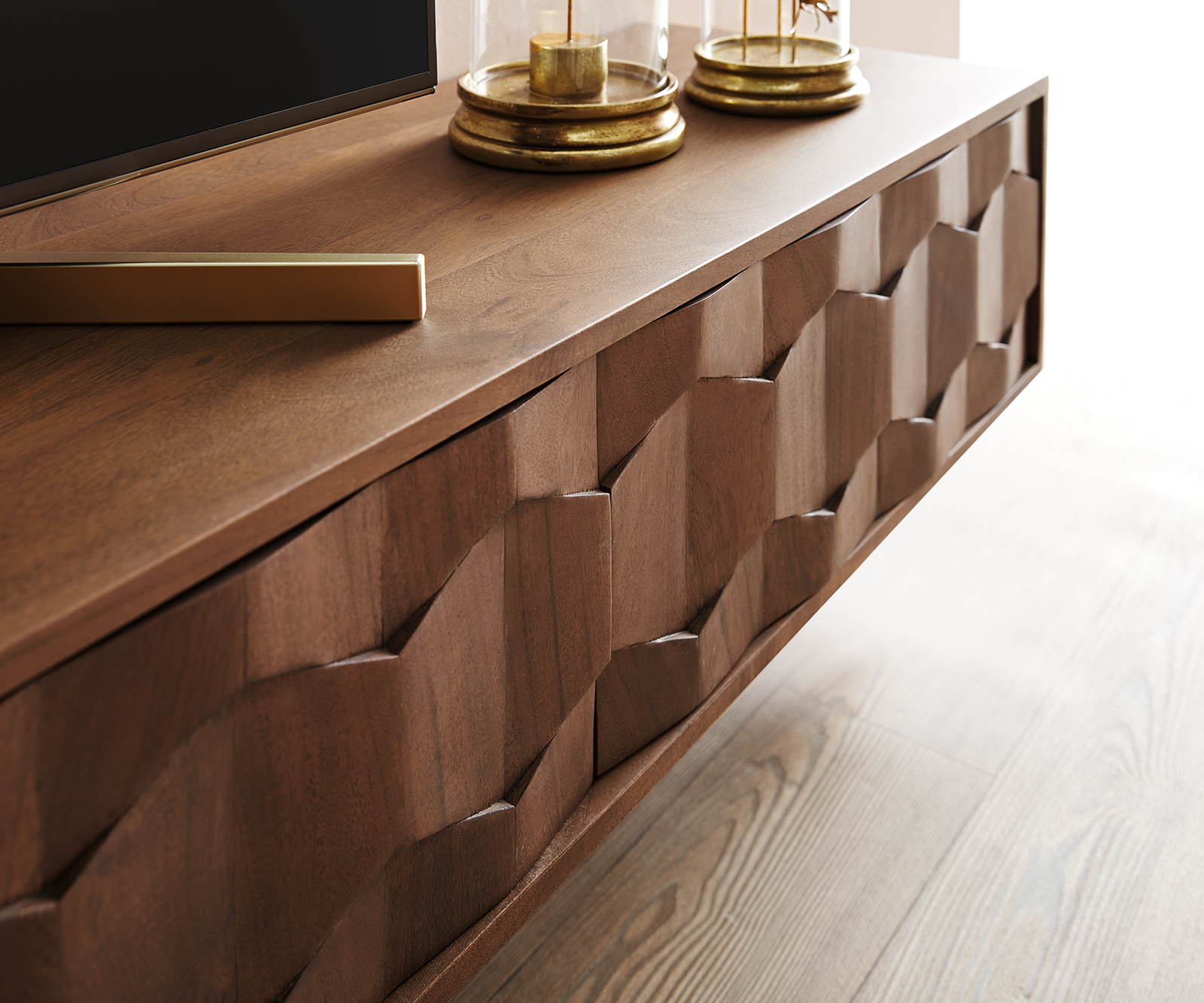 TV szekrény Fevo 220 cm akác barna 4 ajtós lebegő - Image 5