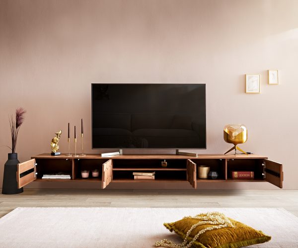 TV szekrény Fevo 240 cm akác barna 4 ajtós lebegő - Image 4