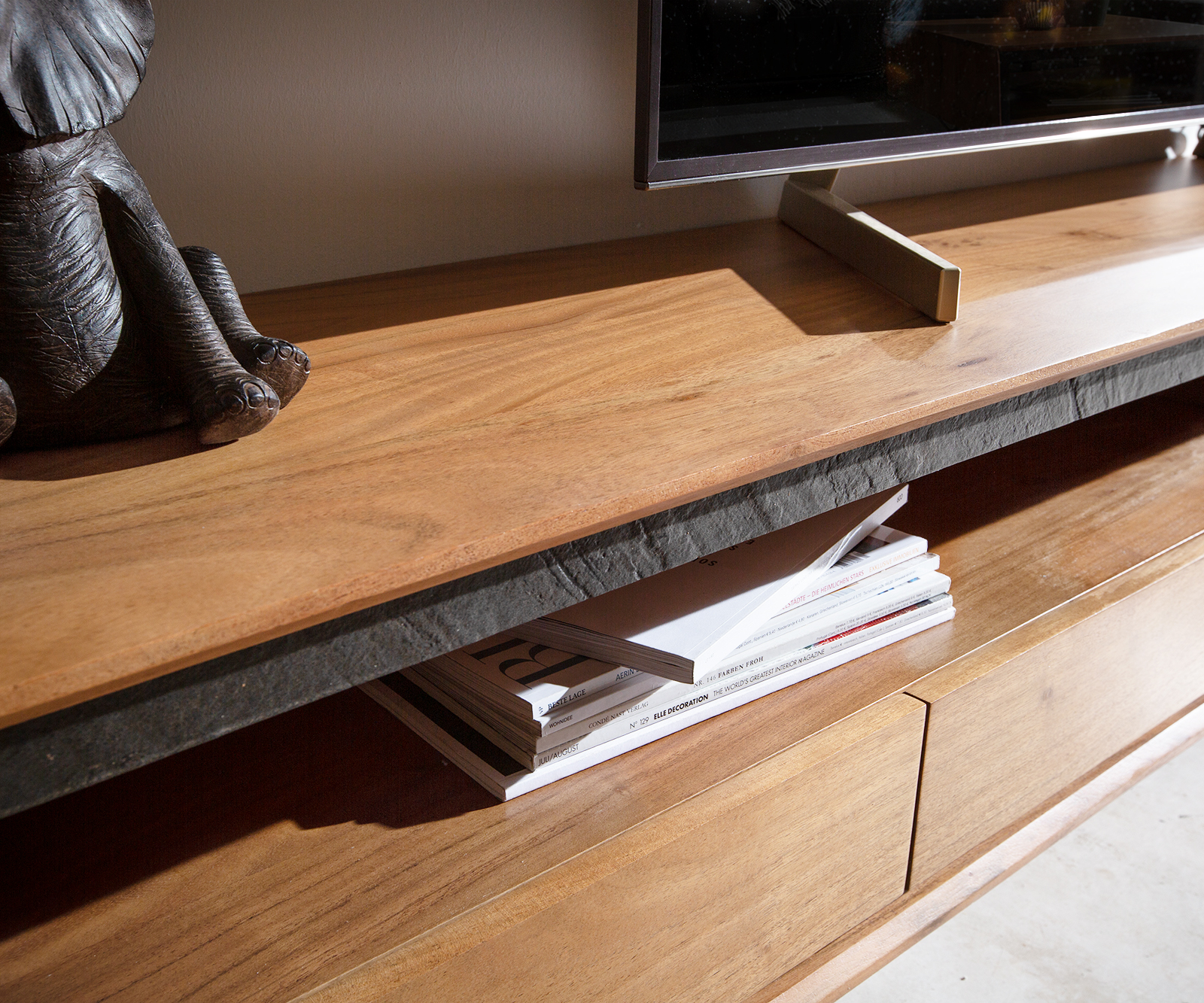 TV szekrény Stonegrace 240 cm akác természetes 2 rekesz 4 fiók kőfurnér V láb - Image 5