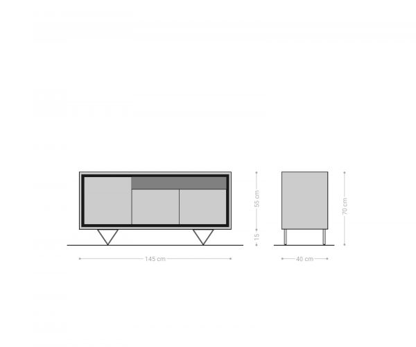 Komód Stonegrace 145 cm akác természetes 3 ajtós 1 rekeszes kőfurnér V láb - Image 6