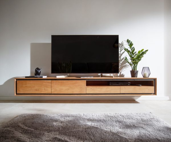 TV szekrény Stonegrace 240 cm akác természetes kőfurnér 2 ajtós 1 rekeszes 2 fiókos lebegő - Image 2