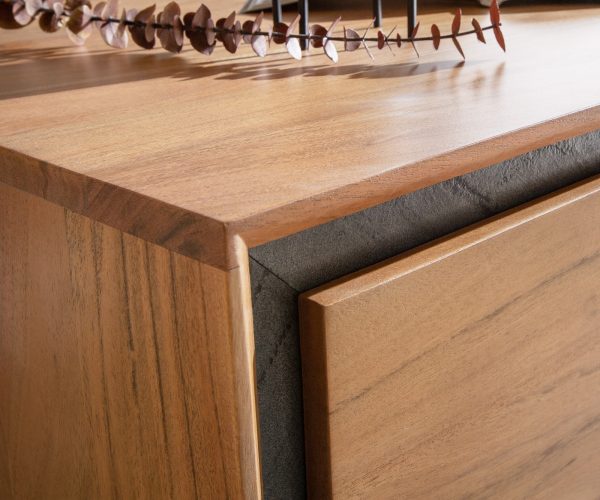 TV szekrény Stonegrace 240 cm akác természetes 2 ajtós 1 rekeszes 2 fiókos kőfurnéros lebegő - Image 5