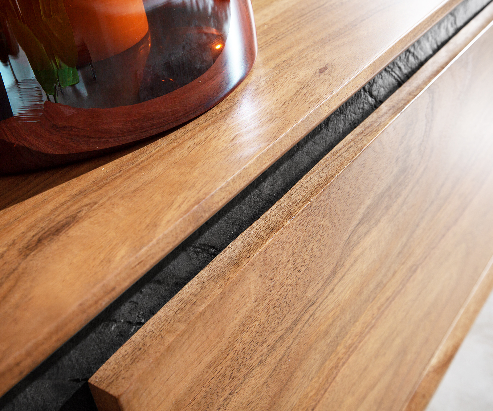 TV szekrény Stonegrace 145 cm akác természetes 3 ajtós kőfurnér lebegő - Image 6