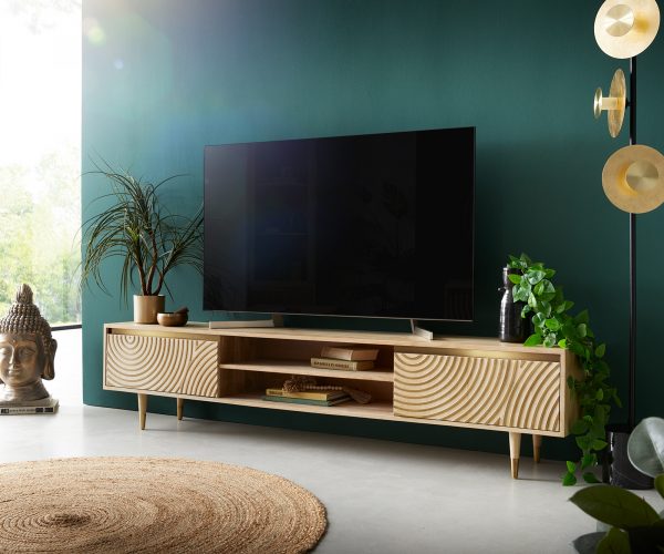 TV szekrény Budaya 200 cm mango természetes 2 ajtós láb kerek