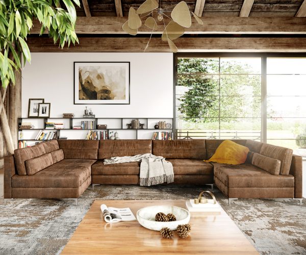 "U alakú kanapé Elio XL 400x185 cm bőr imitáció vintage barna vintage" - Image 2