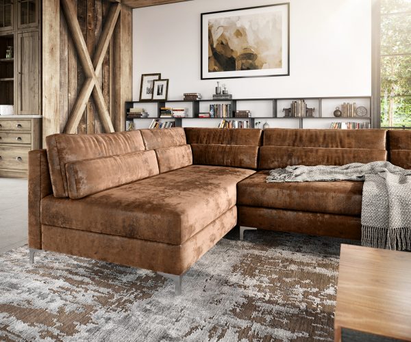 "U alakú kanapé Elio XL 400x185 cm bőr imitáció vintage barna vintage" - Image 6