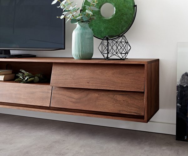 TV szekrény Eloi 240x35 cm akác barna 2 ajtós 2 fiókos lebegő - Image 6