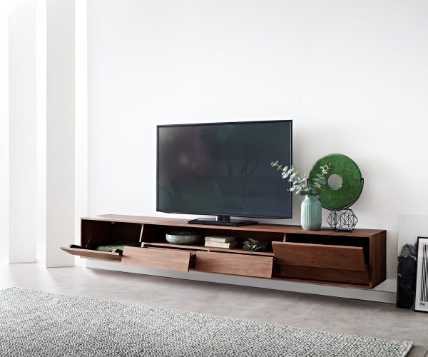 TV szekrény Eloi 240x35 cm akác barna 2 ajtós 2 fiókos lebegő - Image 4